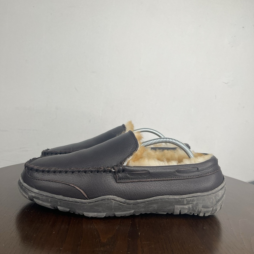 Red Head Slipper Shoes Men's 8 Brown Leather Shearling Warm Moccasin Slip On
